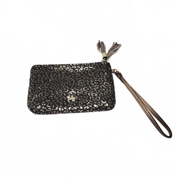 Juicy Couture Women's Black and Gold Leopard Print Wristlet Clutch Size Small - Picture 2 of 6